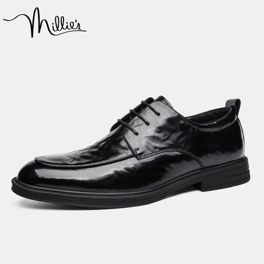 Millies Top Layer Cowhide Herrenschuhe Britische Business Casual Schuhe glänzend Retro Herren Hochzeitsschuhe Lederschuhe Männer U1291 Black 42