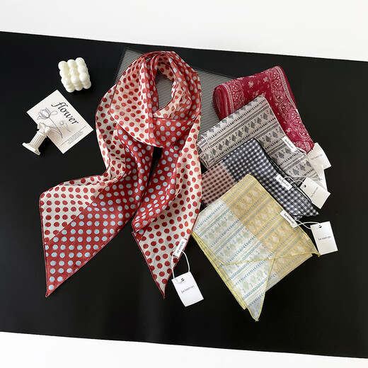 Polka Dot kleiner Seidenschal für Frauen im Sommer Retro dünner Stil-Organ Garn Small Long Schal abgeschrägtes kleines Streamer-Nackenschal Großhandel OGS011-BRUSH rot 182*19cm