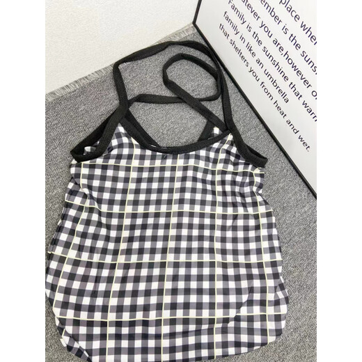 稻草人（MEXICAN）包包女2024新款文艺黑白格子手提单肩包清爽夏日帆布水桶包腋下包 黑色