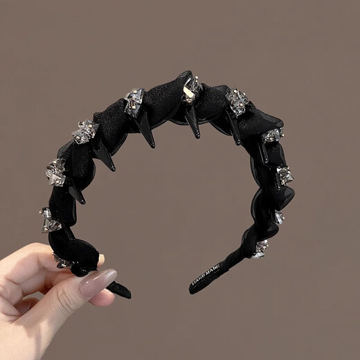 Two Worlds Happy Hairband for Women 2025 New High-end Headband with Teeth Anti-Slip Face Wash Headband High-end Rhinestone Hairpin Light Luxurious Hair Accessory Black