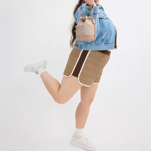 蔻驰（COACH）Dempsey15徽标抽绳开合pvc配皮单肩手提水桶包斜挎包迷你女款浅卡 基础装(包+防尘袋)