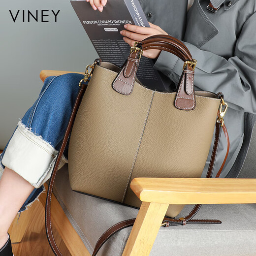 viney牛皮包包女包大容量水桶包轻奢手提斜挎包生日礼物品牌送女友老婆