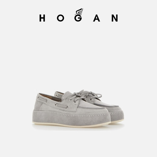 HOGAN【TC】女鞋春夏系列H-Wrap系列H681船鞋系带厚底鞋 灰色 35