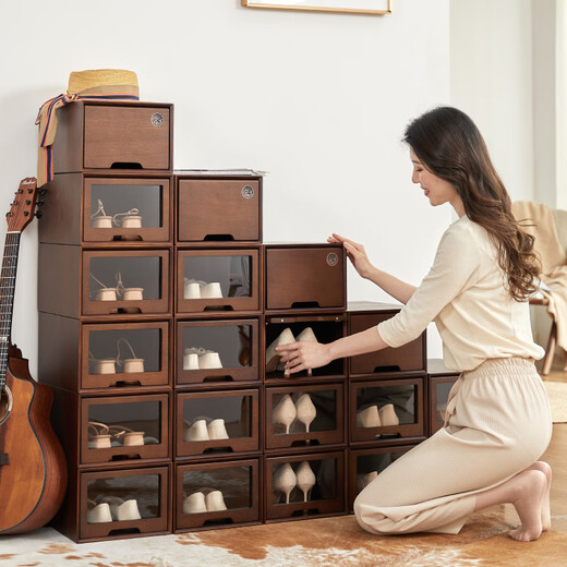 Nalandohao solid wood shoe box storage box transparent shoe cabinet artifact drawer-type acrylic storage box Internet celebrity dust-proof shoe rack acrylic flip shoe box 34x26x18.5cm