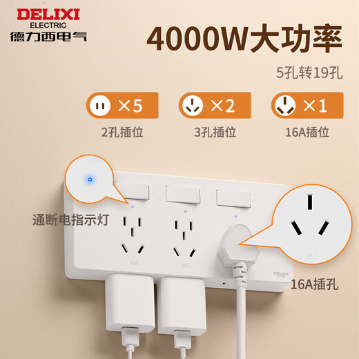 Delixi expansion socket type 86 in-situ replacement multi-functional expansion panel multi-hole one-turn multi-converter nail-free household white 21 holes (three holes * 3 + two holes * 6) switch control power supply can be wired in both left and right directions for flexible installation