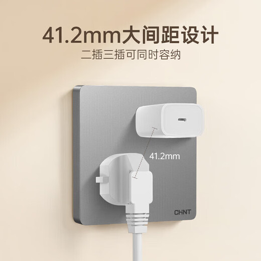 正泰(CHNT)开关插座墙壁面板家用86型面板二开双控开关NEW6C幻银灰