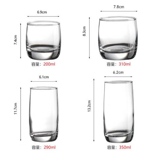 Yonghuan transparent einfaches Glas Tasse Hotel Restaurant Getränk Water Tasse Tee Tasse Whisky Bier Tasse Milch Frühstückstasse 13791 transparent Farbe 200ml-1