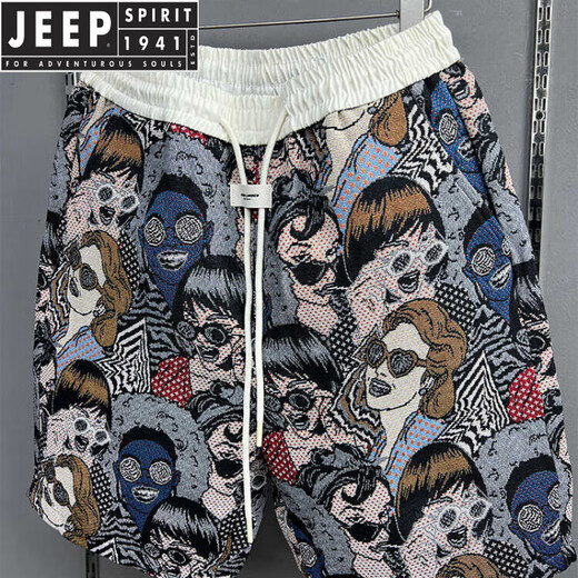 JEEP SPIRIT个性提花休闲短裤男款潮流痞帅五分裤2025夏季新款宽松直筒沙滩裤 花色9926 L