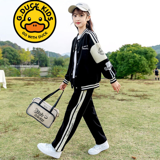 G.Duckkids Marke Children's Clothing Girls Anzüge für Frühlings- und Herbst-Kinder-Sportjacken Freizeithosen Zweiteiler Set modische Mädchenkleidung 1396H plus Samt verdickte Winterstil Grey 150
