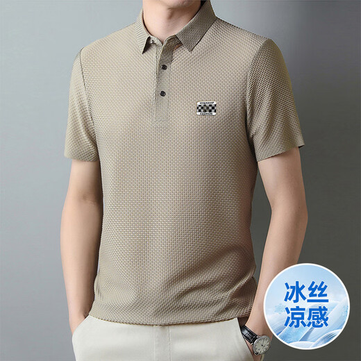 Jingpufei Sommer High-End Ice Silk Herren Kurzärärmelte T-Shirt Markless Revers Atmungsaktiv 6176: Baolan 3xl