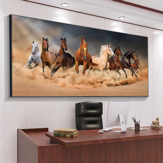 Mi Hong Miehone Ba Jun Bilder Wohnzimmer Hängende Pferde für erfolgreiche Dekoration Malerei Pferde Atmosphärische Büro-Sofa Hintergrund Wandzimmer Malerei CT-1479 (BA Jun Pictures) (glänzend Plexiglass) Schwarz verdickter Aluminiumrahmen + Länge 210 Höhe 90 cm-