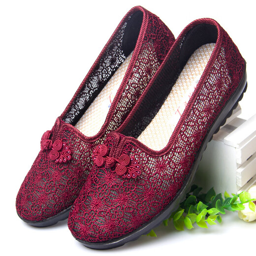 
LISM genuine old Beijing cloth shoes for women new 2025 summer breathable middle-aged and elderly grandma old mother soft sole mesh shoes 7170-59 red 35 women's style x