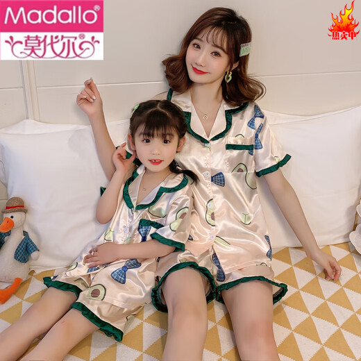莫代尔女童睡衣夏季薄款冰丝儿童公主风网红亲子装母女孩空调服套装夏款 QN-1047 M 【150-160CM重90斤】
