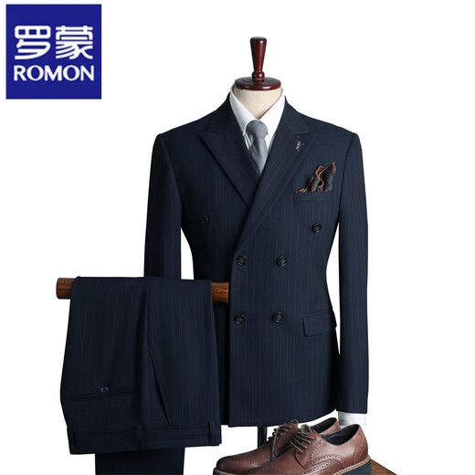 Romon (Romon) Blue двухбортный костюм мужской формальная одежда British Fashion Wedding Best Suit Business Casual Suit.