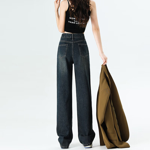 
Cement gray pocket bristled straight-leg pants 2025 new loose wide-leg jeans high-waisted floor pants #9901 Cement gray Regular 28 (recommended 105-115Jin [Jin equals 0.5 kg])