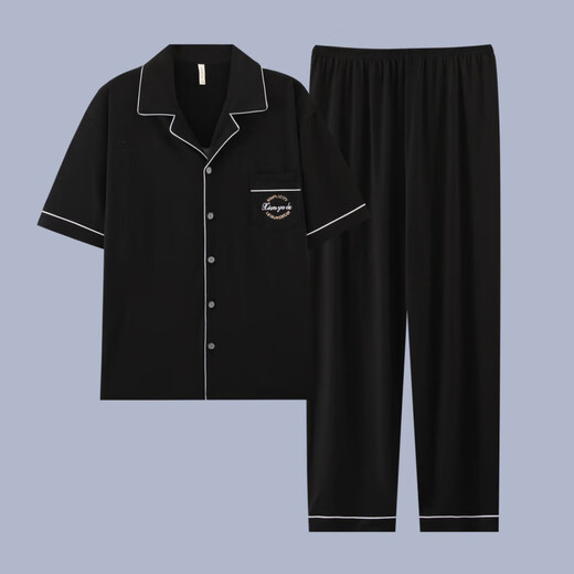 
Heyu men's pajamas men's short-sleeved summer thin cotton teenage pajamas men's plus size spring and summer home clothing set G3881 blue (short-sleeved) 175 L [recommended 100-120 Jin [Jin equals 0.5 kg]]