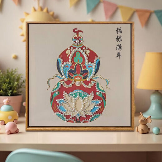 语森忆宋锦diy材料包中国风宋锦珍珠画DIY材料包母亲节活动非遗手工礼物 LL13570全彩喷绘送点钻笔 20*20cm加厚实木内框