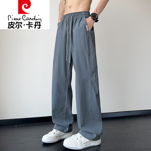 皮尔卡丹（pierre cardin）冰丝裤子男士夏季薄款帅气潮牌美式宽松百搭垂感直筒男生休闲长裤 6636#黑色+6636#灰色 M