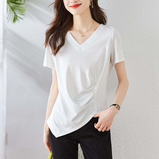 OLJ Light Luxury Brand T-Shirt für Frauen im Sommer 2025 Neue Schulter vorne Schulter Kurzschlärm Erfrischend unregelmäßiges Design und Fleischabdeckung Top Blue M.