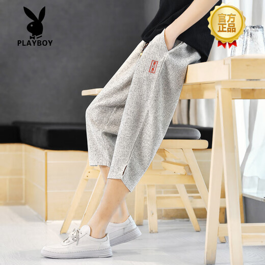 Playboy (Playboy) Pantalones casuales de lino para pantalones de seda de hielo de gran tamaño de hombre pantalones cortos de verano pantalones de lino de algodón chino