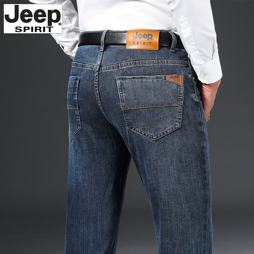 JEEP SPIRITJEEP吉普牛仔裤男秋冬厚款宽松直筒大码休闲高端中年加绒大牌长裤 蓝灰-679 厚款 29 码腰围2.2尺