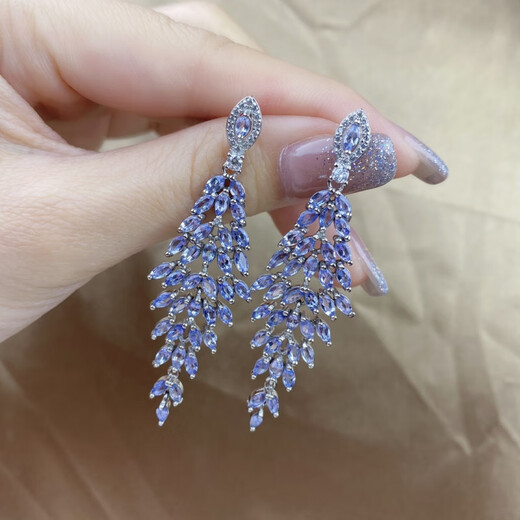 Yixiang Tanzanite Banquet S925 Silver Luxurious Gemstone Tanzanite Earrings Temperament European and American Evening Makeup Earrings Tanzanite Banquet S925 Silver Luxury