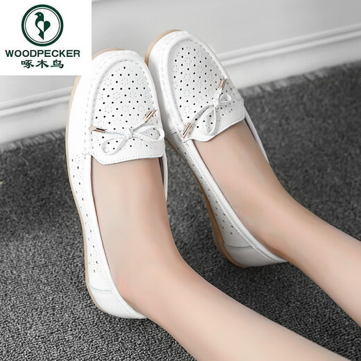 Specht Summer Flat Sohle Bohnenschuhe hohl weiche Sohle lässige Frauenschuhe atmungsaktive Mutterschuhe Krankenschwester weiße Schuhe Schwangere Frauen Single Schuhe 6629 hohl schwarz 37