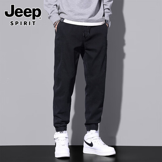 Jeep (Jeep) Jeans d'été pour hommes en vrac pour hommes pantalons recadrés 2025 Nouveau pantalon décontracté noir mince 9859 Gray 2xl