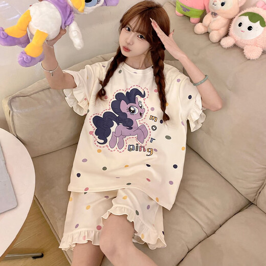 喻可眠女士睡衣可爱纯棉夏季短袖薄款初中大学生套装家居服大码宽松公主 TN826 2XL 【140-160斤】