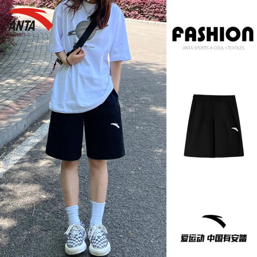 安踏（ANTA）运动套装女冰丝速干polo衫短裤女士t恤休闲夏季薄款足球篮球衣服 基础黑/基础黑【速干】 M