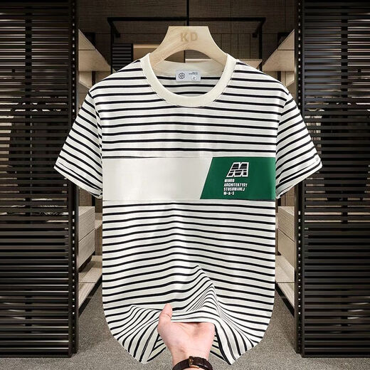 Begiche 2025 Neues kurzärmeliges T-Shirt Mode Casual Trend Summer Striped Round Neck Herren vielseitiger obere weiße, atmungsaktive schweißabsabsorbierende Baumwolle 9898 m