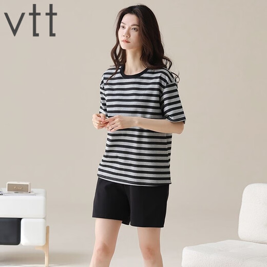 
VTT pure cotton pajamas for women in summer pure cotton shorts shorts summer new style young ladies home clothing suit V short sleeve suit: YZT9856 M