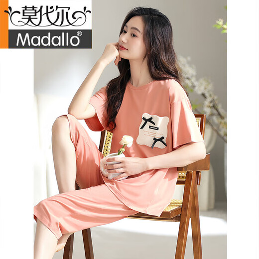 莫代尔睡衣女夏季短袖短裤薄款夏天2025年新款家居服大码冰丝套装 12052 M (160码)建议穿着体重80-105斤