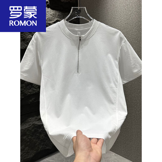 Romon kurzärmeliges T-Shirt für Männer 2025 Sommertrend halbfrisch-Top-Top Solid Color Lose vielseitiges Kragen T-Shirt Black 1585 Modell M 95-120jin [Jin entspricht 0,5 kg]