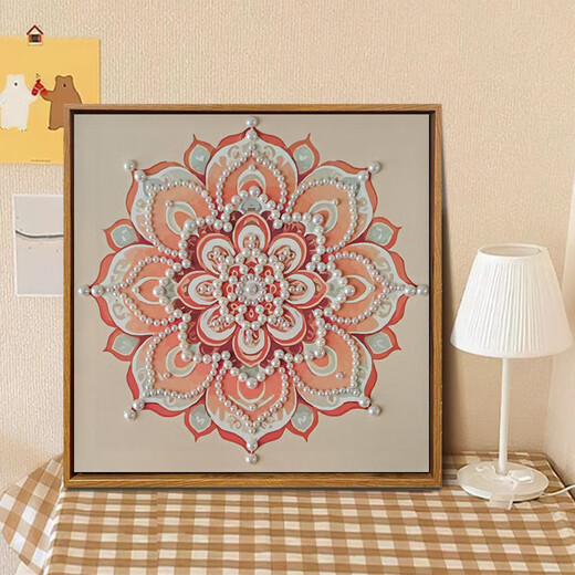 
Chinese style Songjin pearl painting DIY material package event oil painting intangible cultural heritage handmade decoration painting team building decoration hanging painting LL13570 [full color spray painting] send some drill pen 60*60cm thick solid wood inner frame + beautiful outer frame [