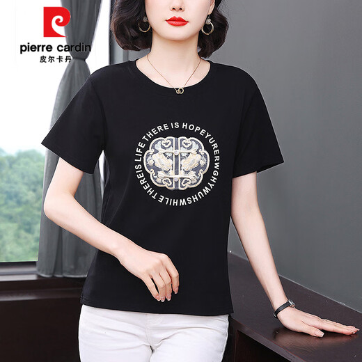 Pierre Cardin Cotton Kurzärärmungs-T-Shirt für Frauen Mutter Sommer 2025 Neuer Stil mittlerer und älteres modisches Hemd mit großer Größe mit großer Höhe.