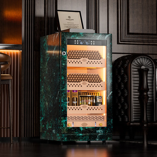 CIGARLOONG CL-188C2 cigar cabinet, precise constant temperature and humidity, fingerprint lock, compressor cabinet, natural cedar wood inner tank, WiFi smart control constant humidity cabinet, water ion ammonia removal, household smoke cabinet, 22C emerald pattern cedar wood inner tank