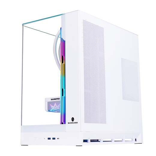 玩嘉问界PLUS白色一体式曲面玻璃海景房机箱游戏电脑台式机ATX/360水冷/背插三面侧透TypeC/ARGB灯条