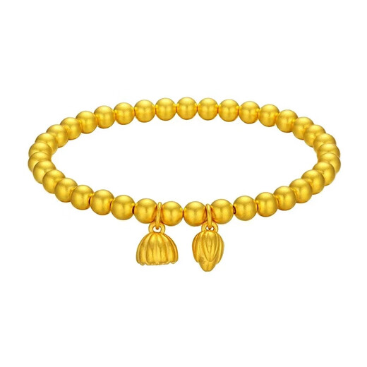 Ancient pure gold engraved 999 gold lotus lotus transfer bead bracelet strung the joy of two generations bracelet for women gold-wrapped silver gift the joy of two generations bracelet 5mm, about 0.5 grams