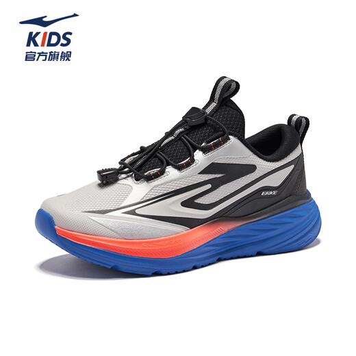 鸿星尔克（ERKE）童鞋男女童抽绳运动鞋儿童缓震跑鞋云雾灰/正黑37