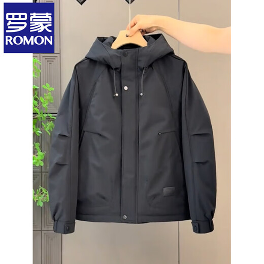 ROMON high-end hooded cotton jacket for men in autumn and winter, handsome and versatile casual casual quilted and thickened khaki green 2XL recommended 155-170 Jin Jin equals 0.5 kg