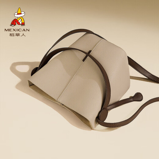 Vogelscheuche (mexikanische) Tasche Frauenhandtasche Marke Big Bag Nische Kuhlattenpendlertasche Umhängetasche Eimer Bag Beige (Cowhide)