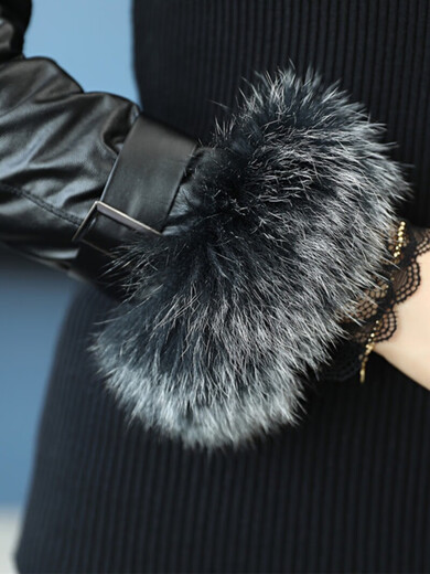 CARSEMKEITN leather sleeve bottoming shirt for women in winter with large fox fur long sleeves thickened velvet and fur down cotton sleeve sweater for women fox fur high collar whole body plus velvet S Recommended 80-95 Jin Jin equals 0.5 kg