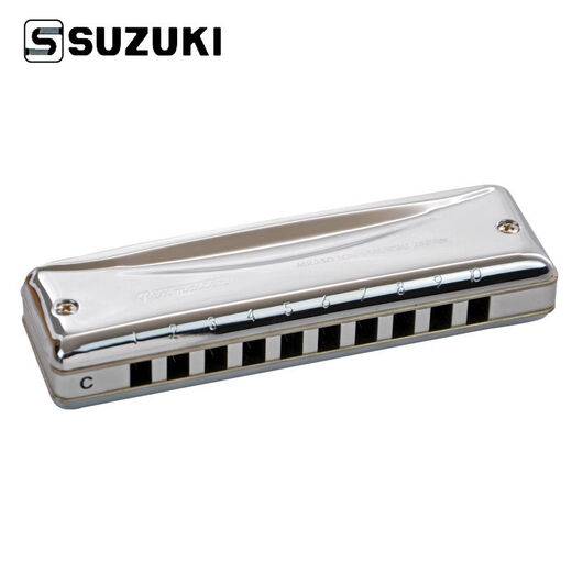 杉贝适用于 SUZUKI铃木10孔布鲁斯口琴MR350 金属格超吹型十孔口琴进 C调(口琴布+皮套+布袋+秘籍)