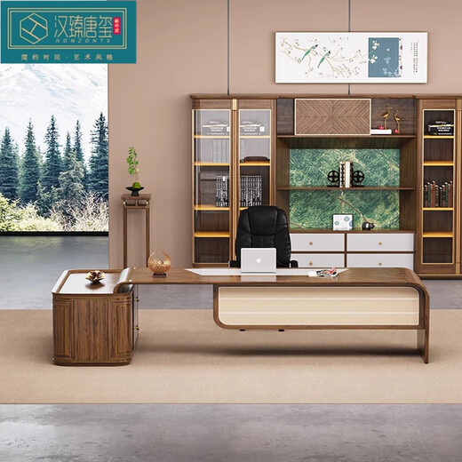 HONZONTX new Chinese style light luxury ash executive desk business office hotel B&B host boss desk filing cabinet furniture 2-meter desk