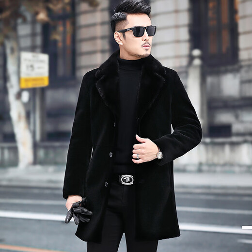 Куртка Rofagy из натуральной кожи, мужская меховая куртка средней длины, цельный мех из овечьей шерсти, толстое норковое пальто с воротником из меха, шерстяная куртка, черная, 2XL 185/54