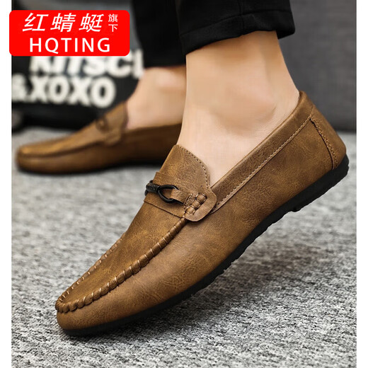 HQTING Red Dragonfly's new 2025 men's shoes, one-foot-punched bean shoes, men's business loafers, men's black breathable YL-D831 brown 41