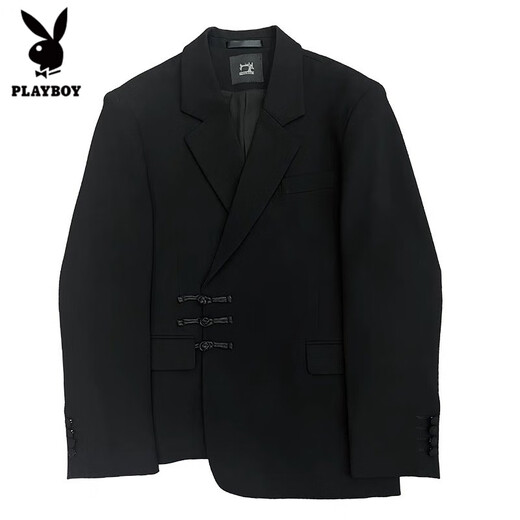 Playboy (PLAYBOY) Chinese tunic suit new Chinese style engagement wedding groom suit suit men's suit stand collar plate button black three-piece suit jacket + 152 black shirt + 2XL