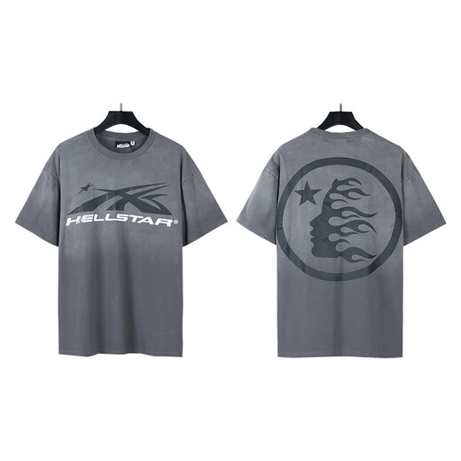 
Ziweiqi Meishi Hell Letter Print Couple Short Sleeve T-shirt Summer Loose Casual Style 691 Wash Black S