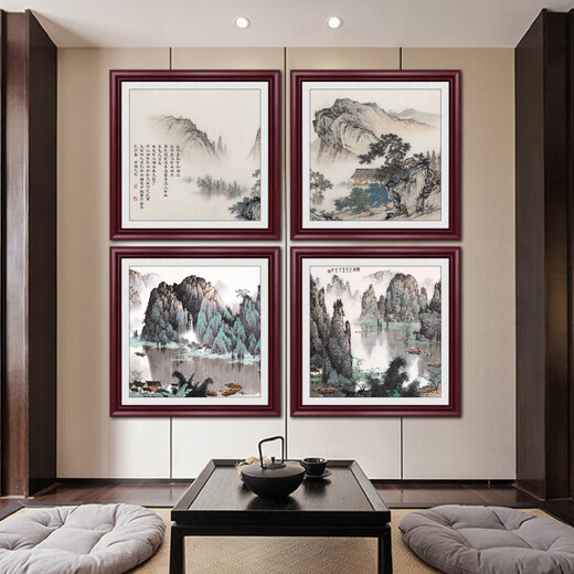 Weekend Island famous landscape painting, antique painting, ink painting, living room square hanging painting, entrance decorative painting, new Chinese style ink painting mural, Wangyun Tower-1 (model) 50*50cm (study) solid wood frame